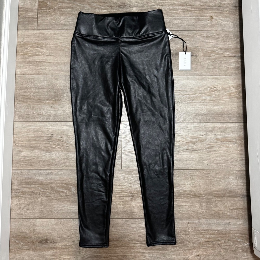1.STATE Womens Faux Leather Leggings Rich‎ Black High Rise Pants Size 4 NWT